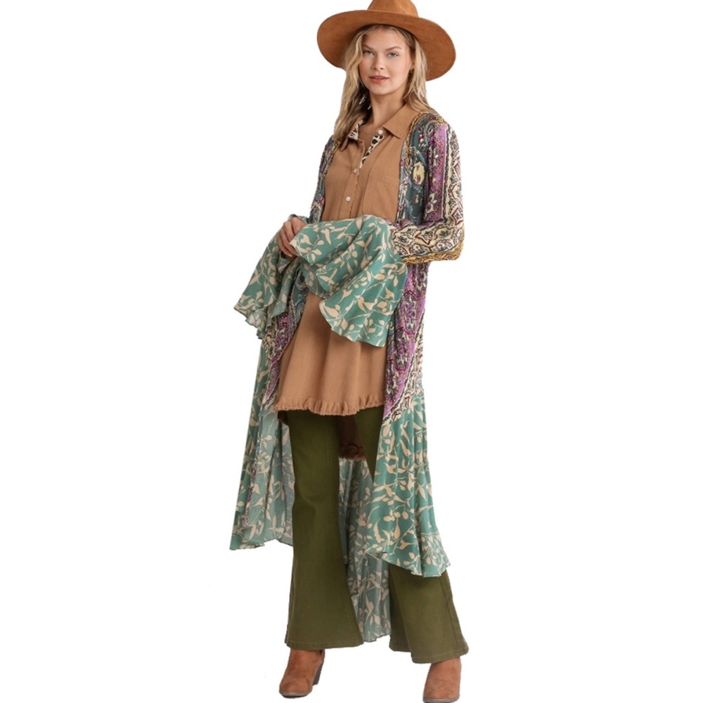 Umgee Purple and Teal Patterned kimono/ duster - Picture 3 of 7
